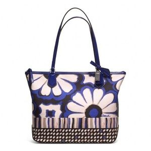Coach Blue Poppy Floral Scarf Print Tote